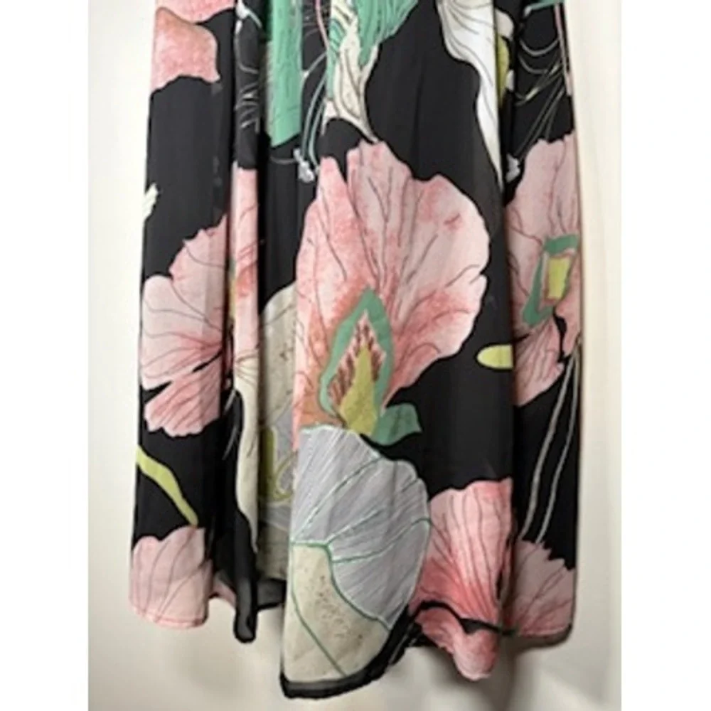 UMGEE Shift Dress Medium Black Pink Floral Sleeveless Summer Garden Party Boho - Picture 3 of 7